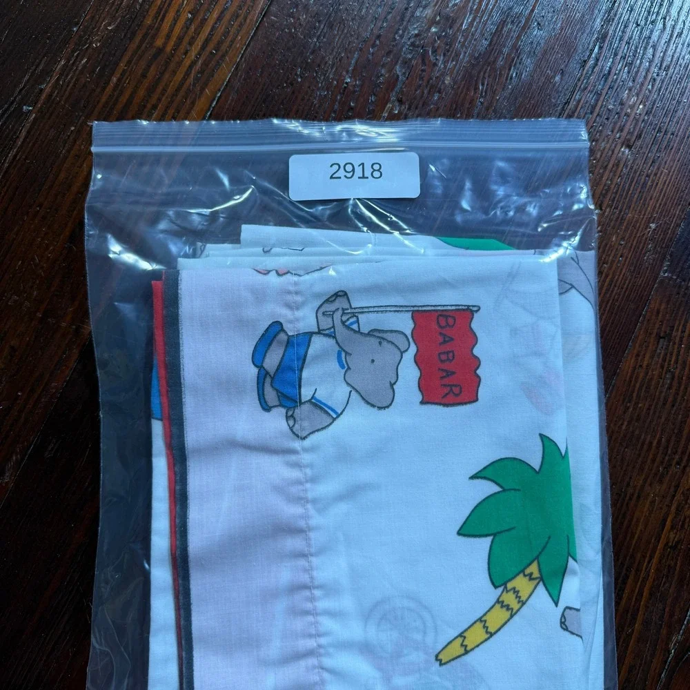Vintage Babar the Elephant Pillowcase Set Kids Standard White Storybook Print